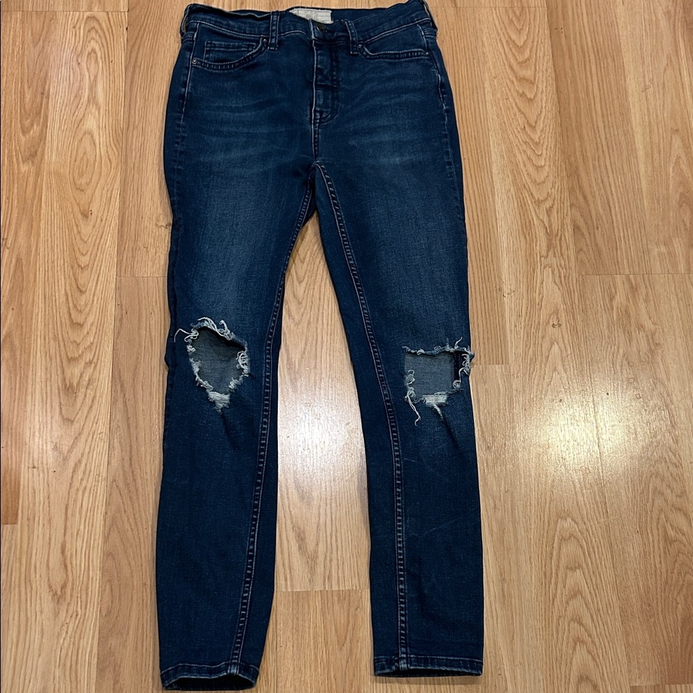 Free People Dark Blue Distressed Skinny Jeans Size 27